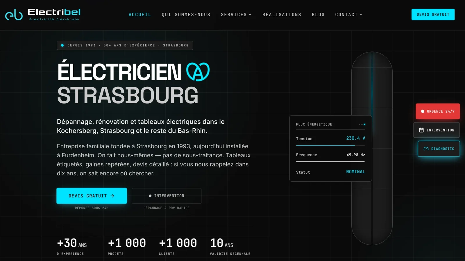 Site internet réalisé par WEBELI pour Electribel, électricien à Strasbourg