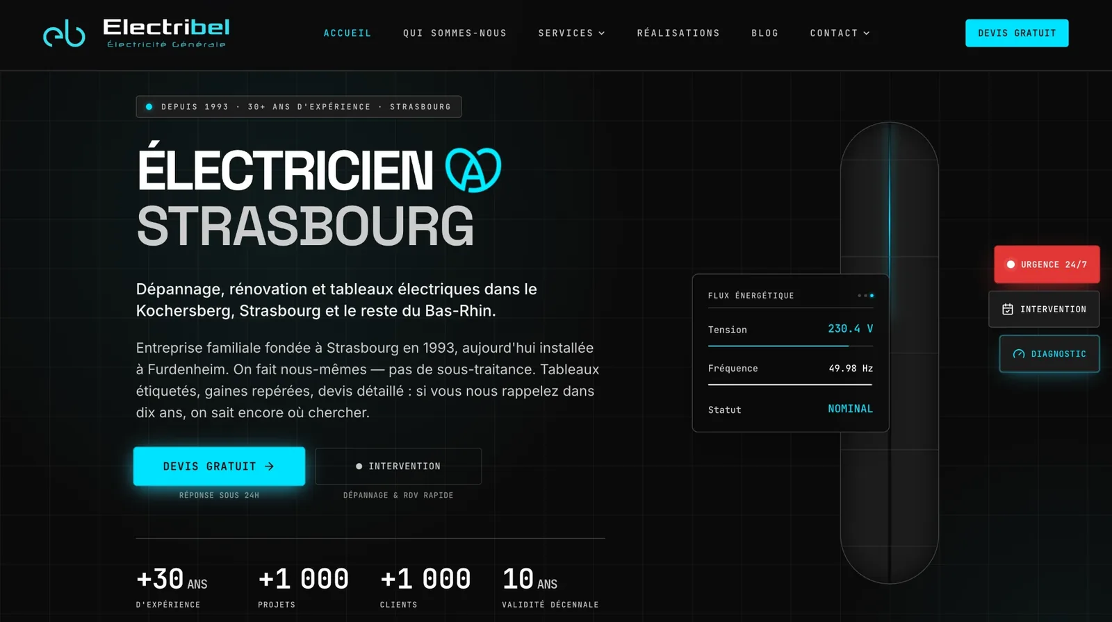 Site Electribel — Électricité générale, conçu par WEBELI