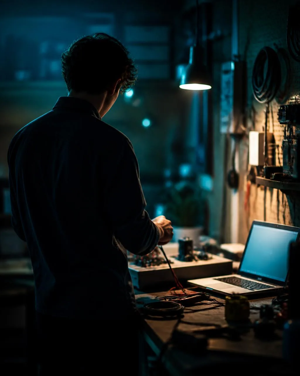 Atelier d’une entreprise artisanale, plan de travail et ordinateur portable