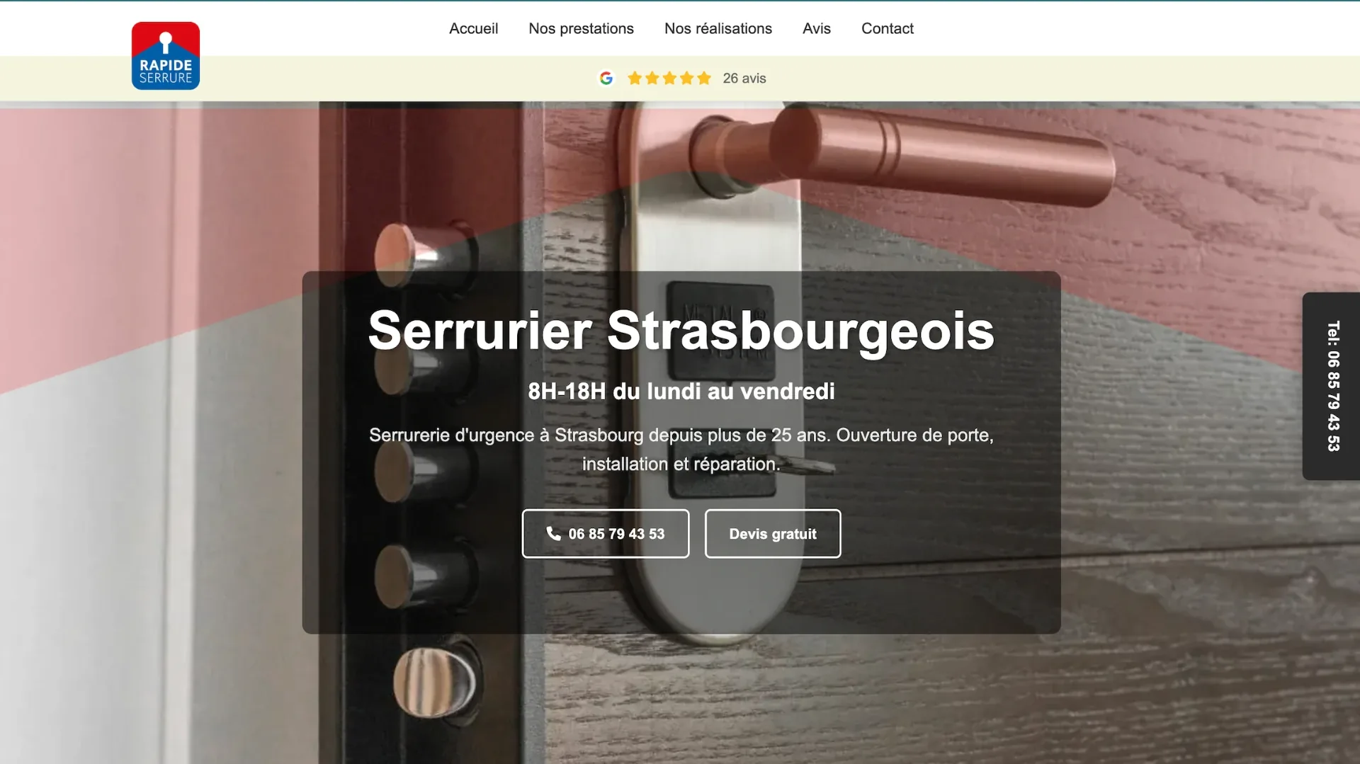 Ancienne version du site Rapide Serrure, design daté